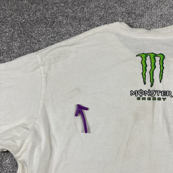 Monster Energy T Shirt Mens Medium Y2K Distressed Punk Skater Short Sleeve White - Picture 11 of 15